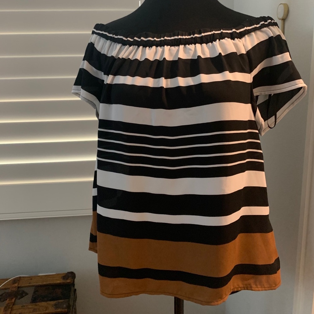 Michael Kors Off Shoulder Striped Blouse